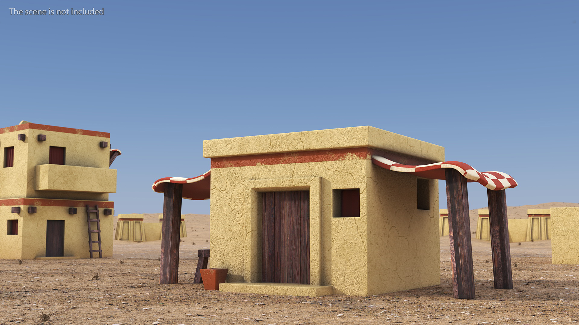 Realistic Arabian House with Sheds and Bench 3D model