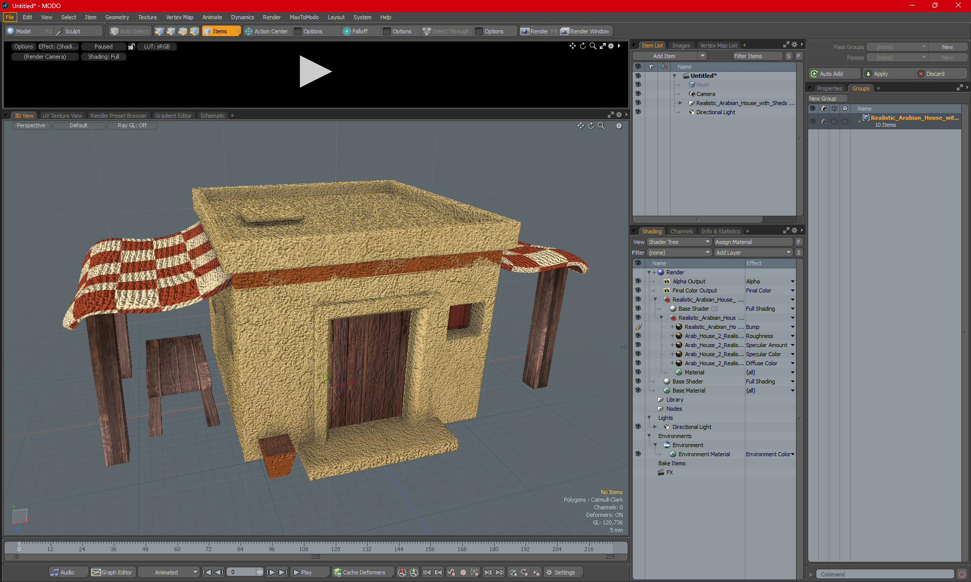 Realistic Arabian House with Sheds and Bench 3D model