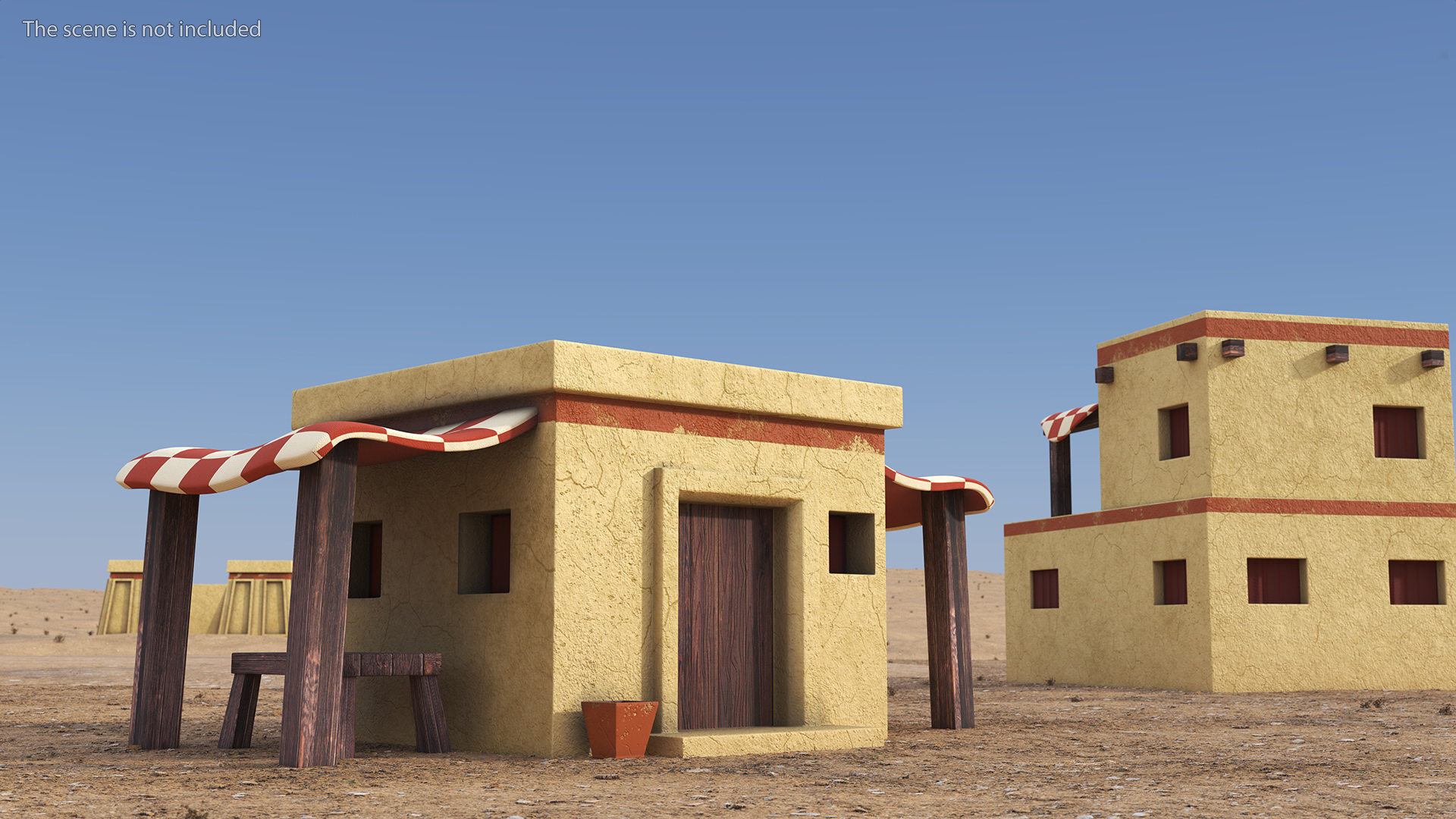 Realistic Arabian House with Sheds and Bench 3D model