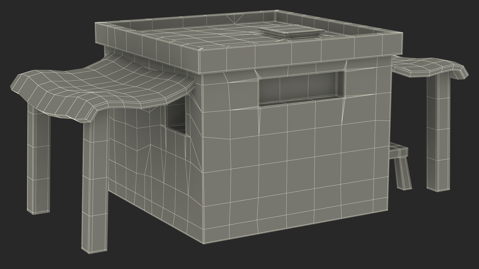 Realistic Arabian House with Sheds and Bench 3D model