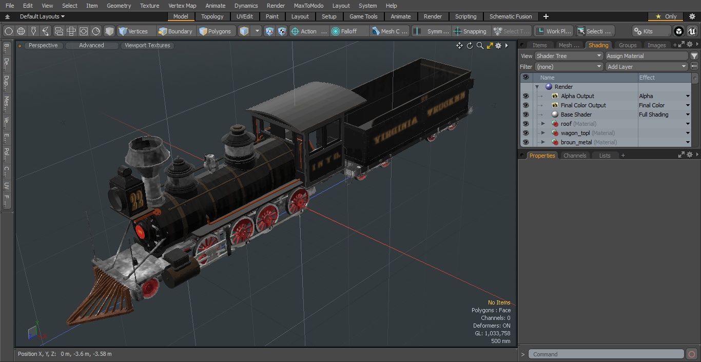Vintage Steam Locomotive and Wagon 3D model