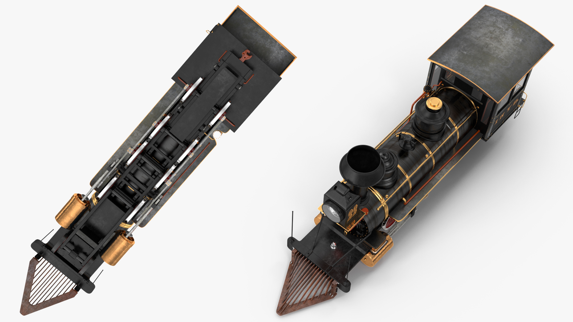 Vintage Steam Locomotive and Wagon 3D model
