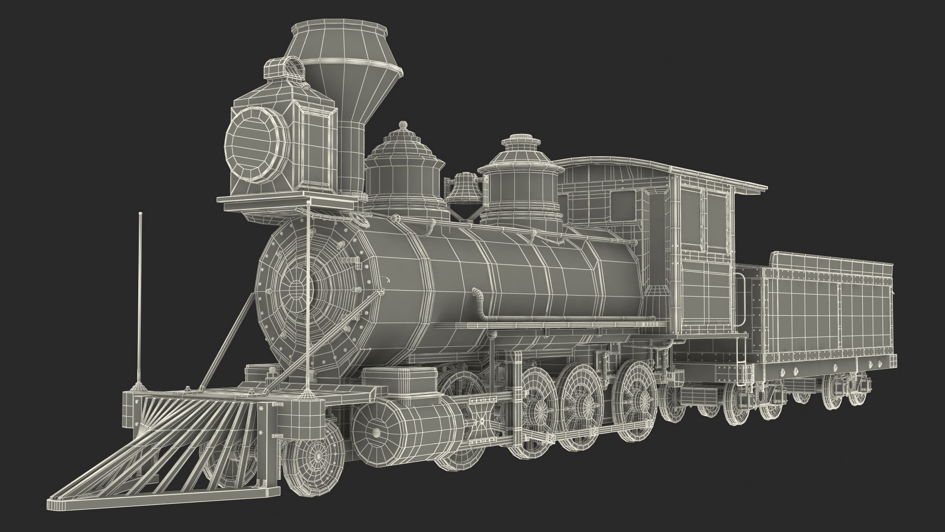 Vintage Steam Locomotive and Wagon 3D model