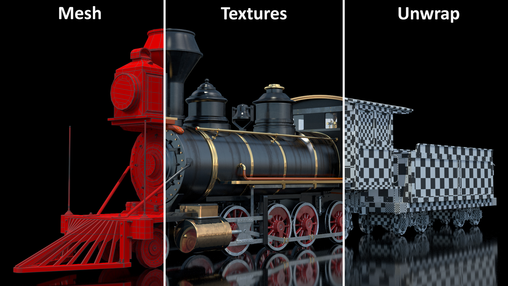 Vintage Steam Locomotive and Wagon 3D model