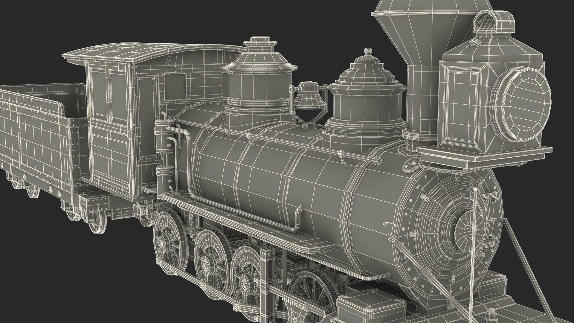 Vintage Steam Locomotive and Wagon 3D model