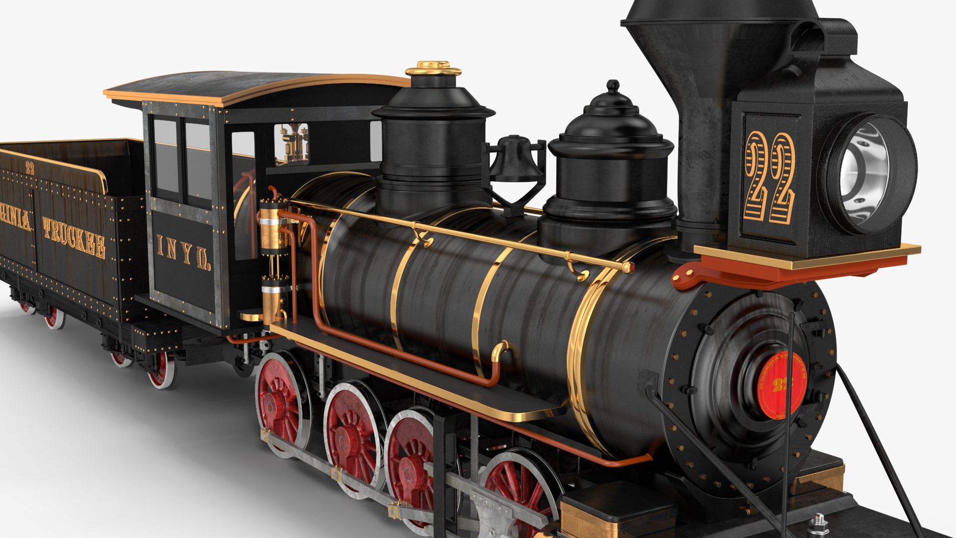 Vintage Steam Locomotive and Wagon 3D model