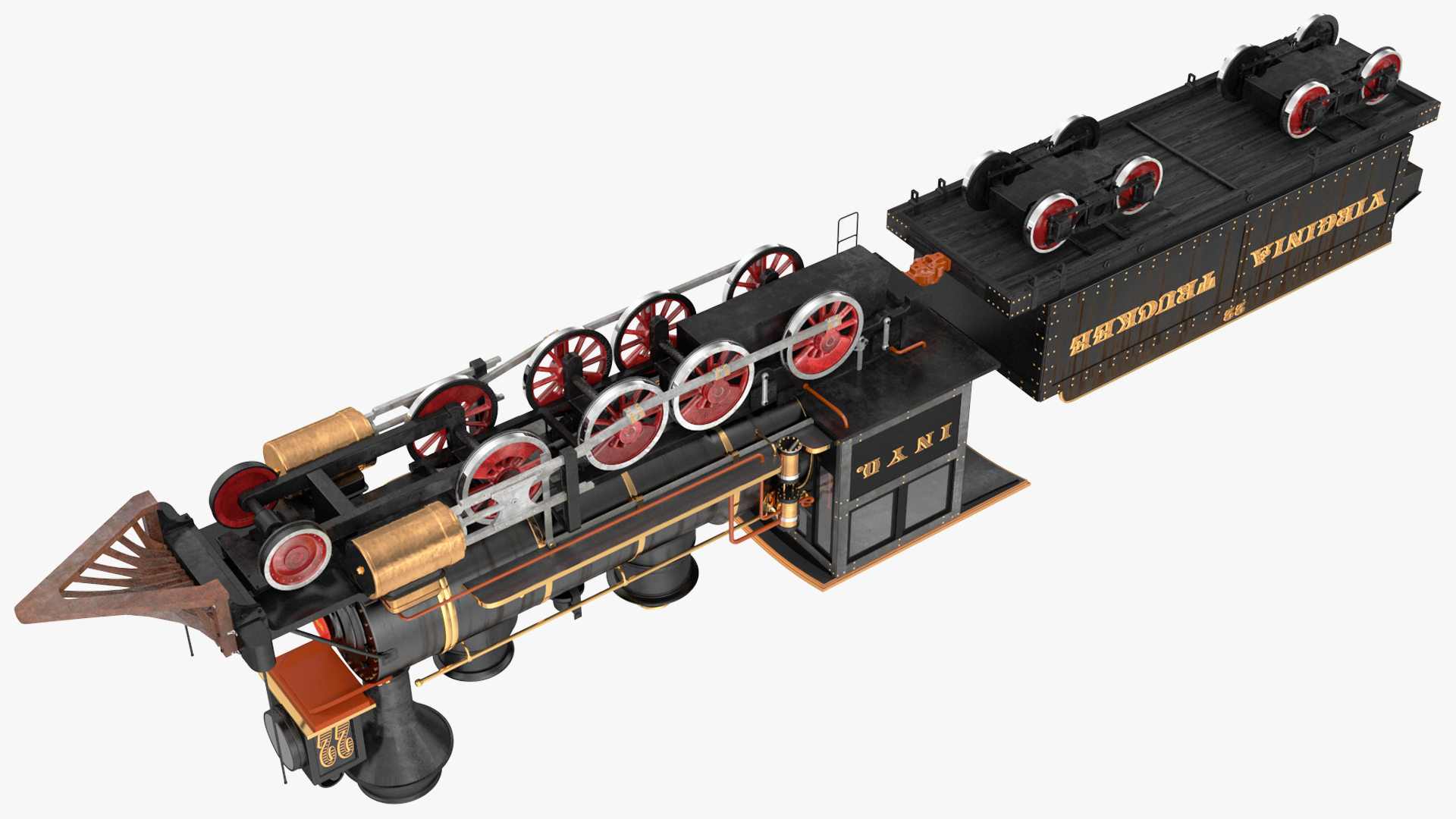 Vintage Steam Locomotive and Wagon 3D model