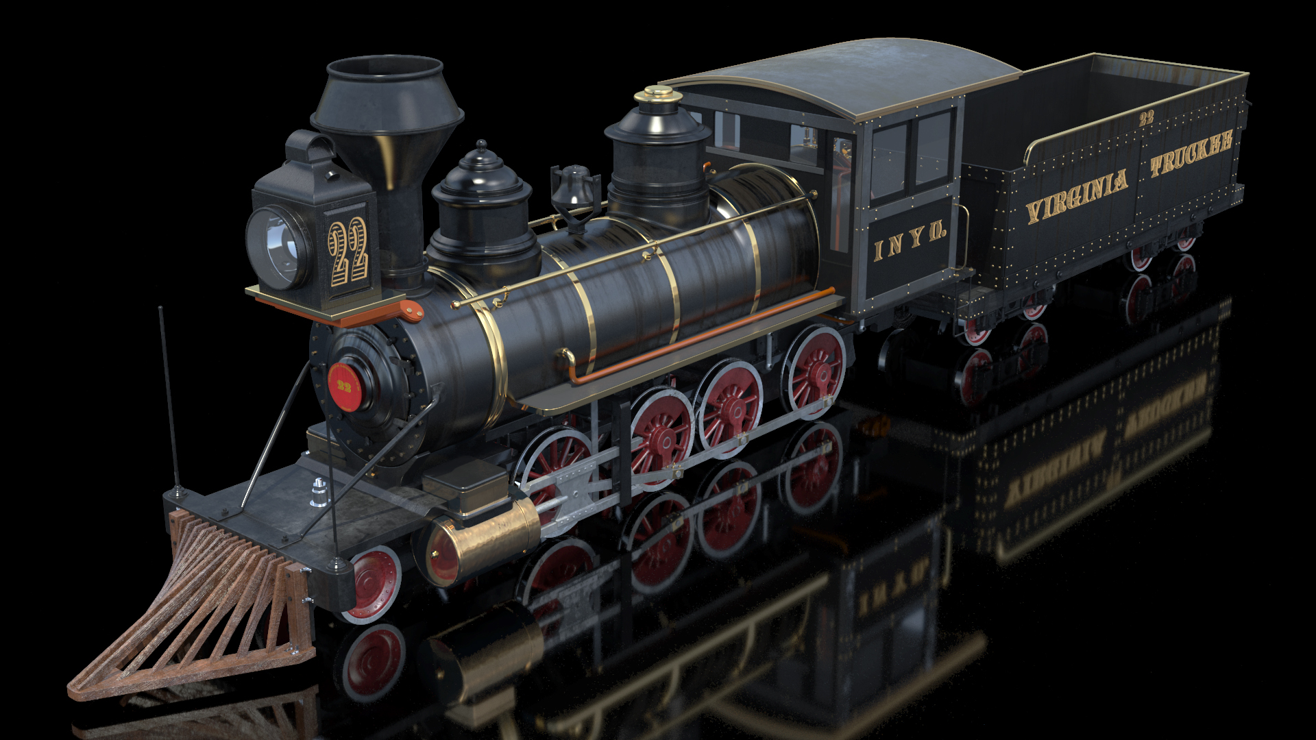 Vintage Steam Locomotive and Wagon 3D model