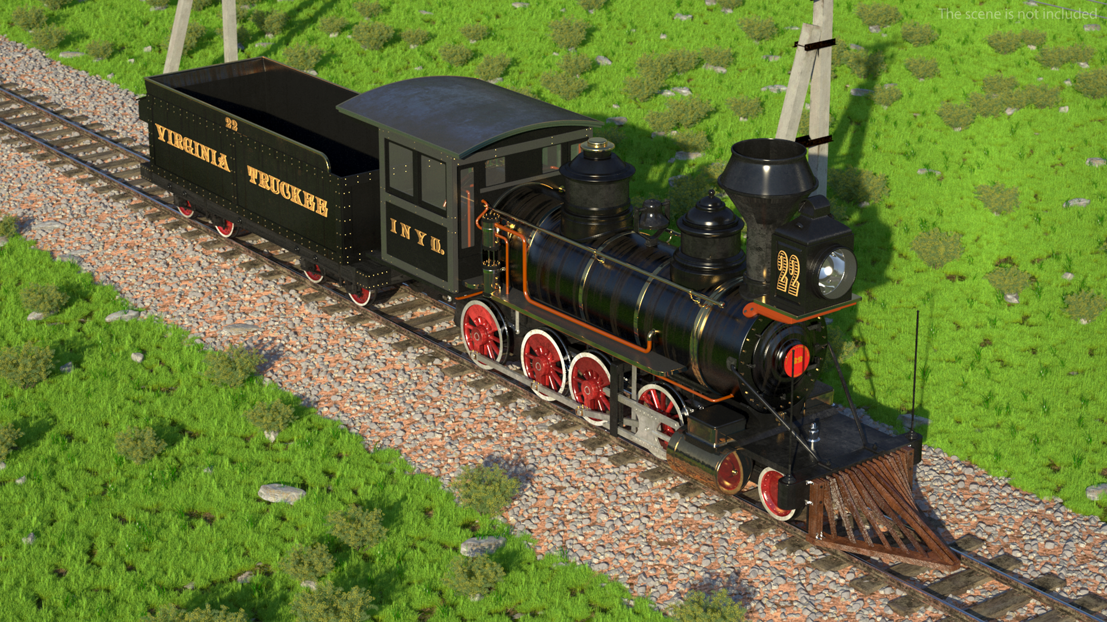 Vintage Steam Locomotive and Wagon 3D model