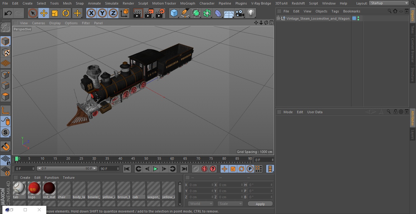 Vintage Steam Locomotive and Wagon 3D model