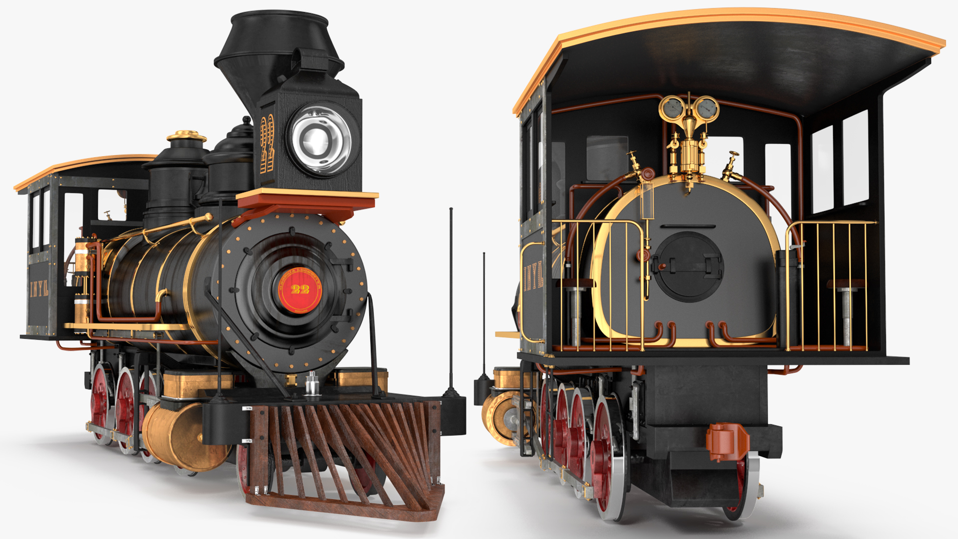 Vintage Steam Locomotive and Wagon 3D model