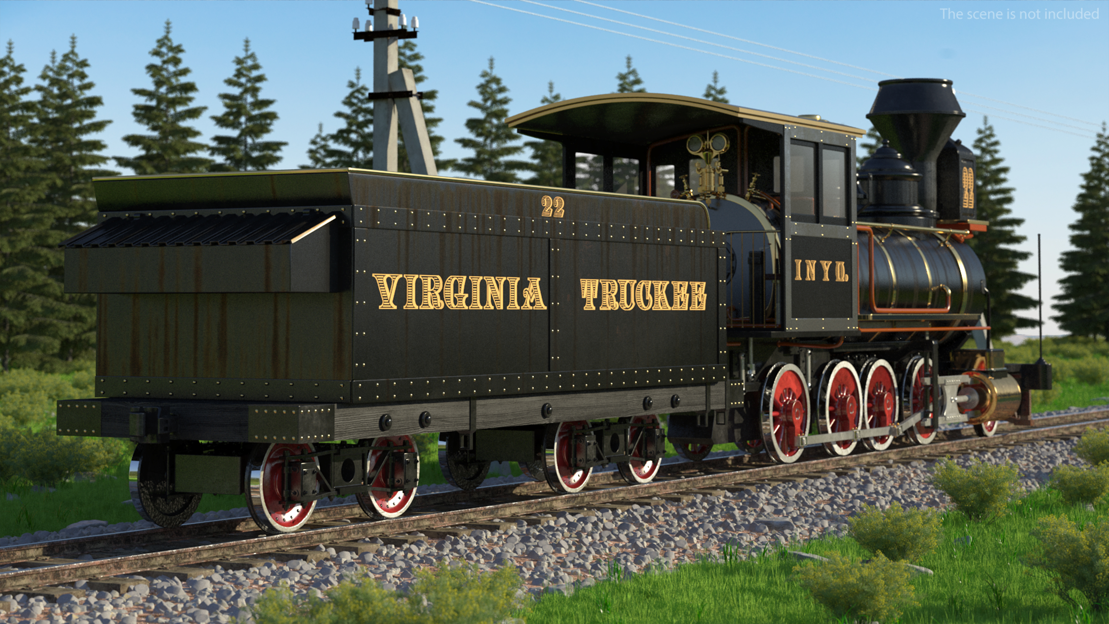 Vintage Steam Locomotive and Wagon 3D model