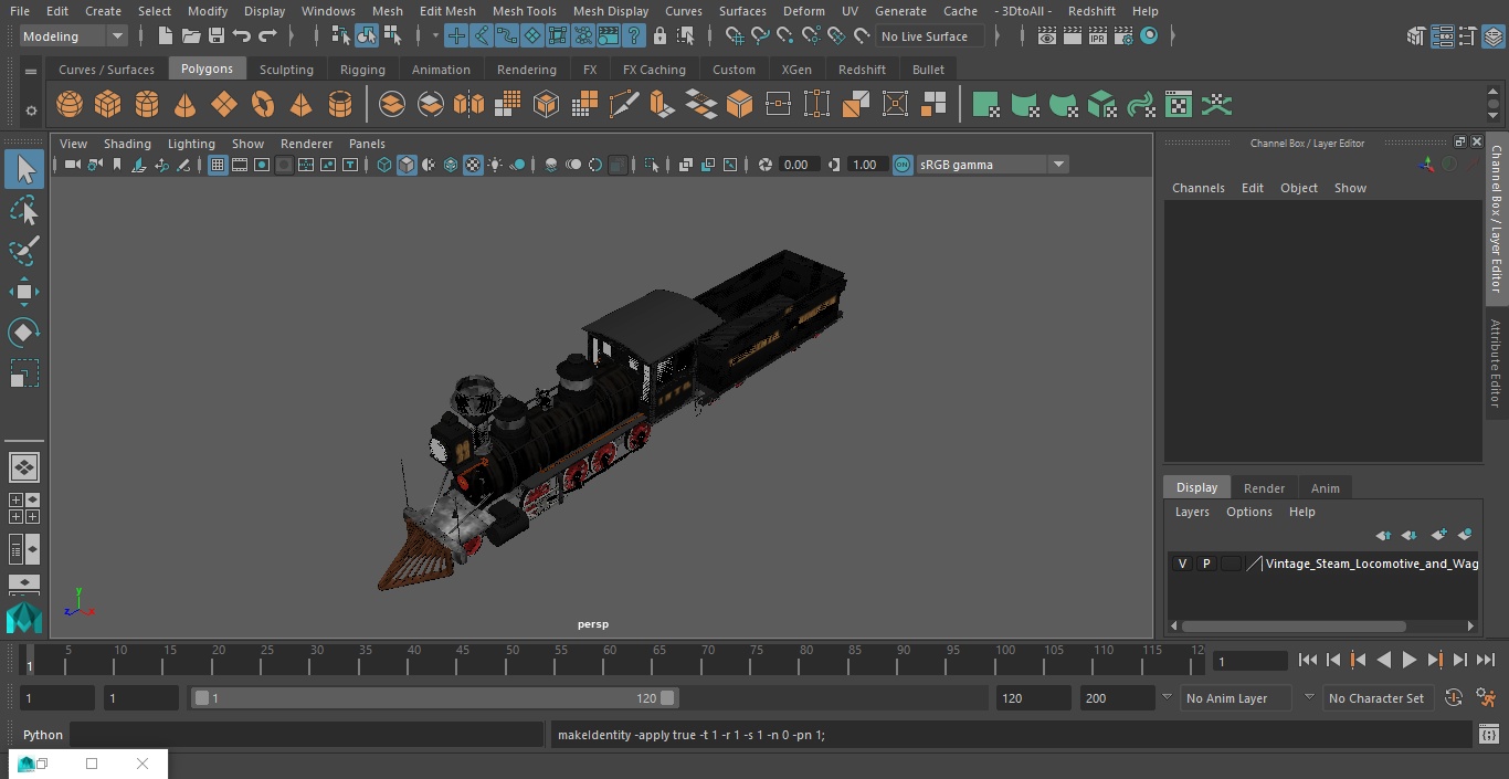 Vintage Steam Locomotive and Wagon 3D model