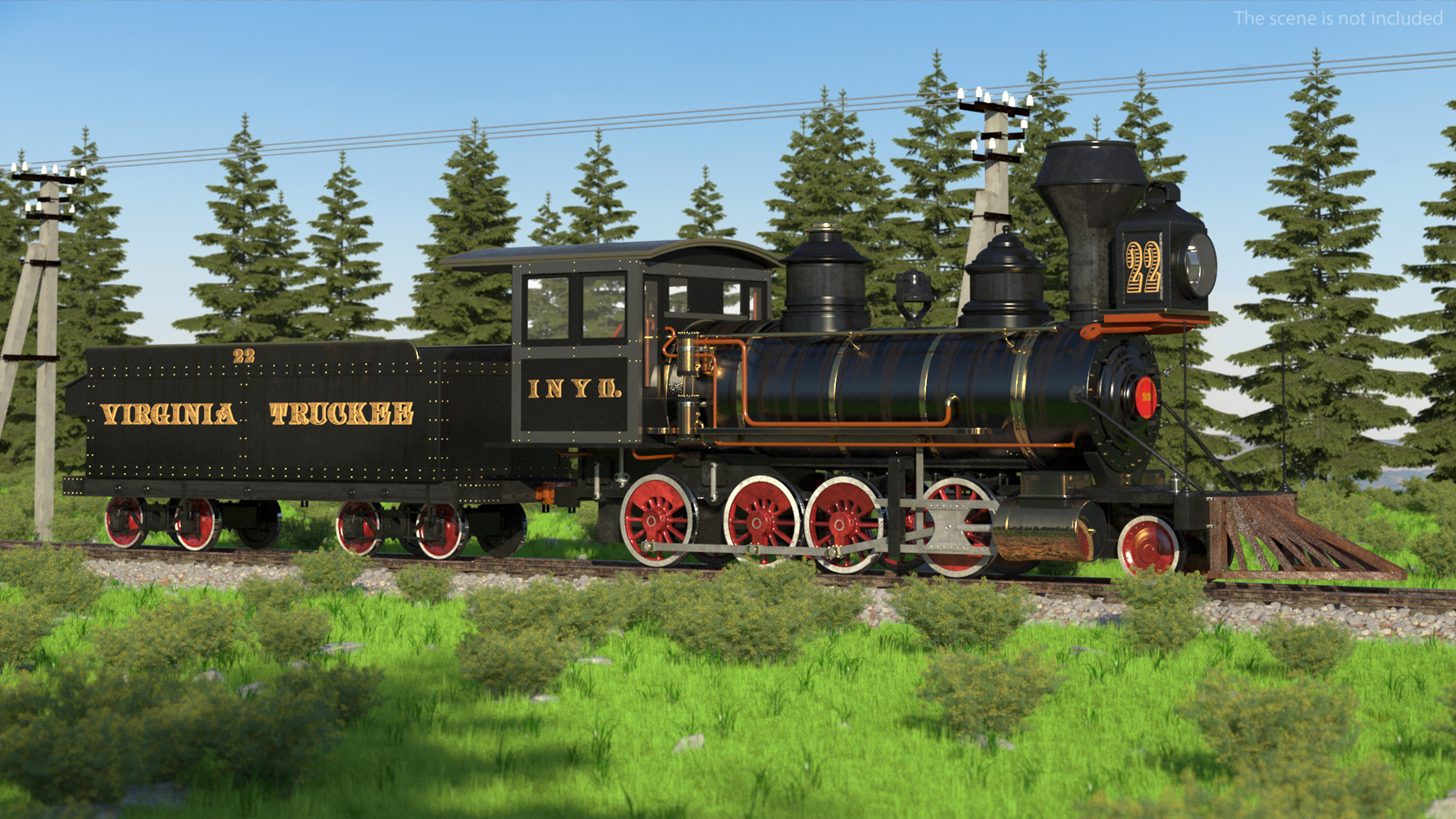 Vintage Steam Locomotive and Wagon 3D model