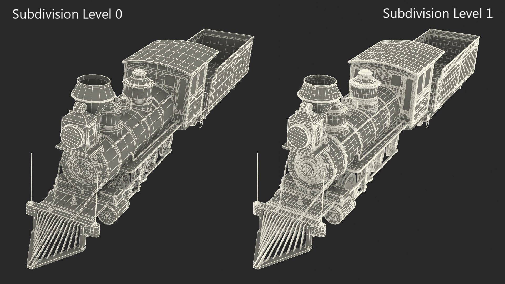 Vintage Steam Locomotive and Wagon 3D model