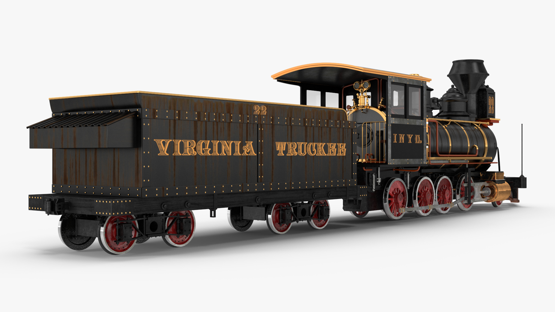Vintage Steam Locomotive and Wagon 3D model