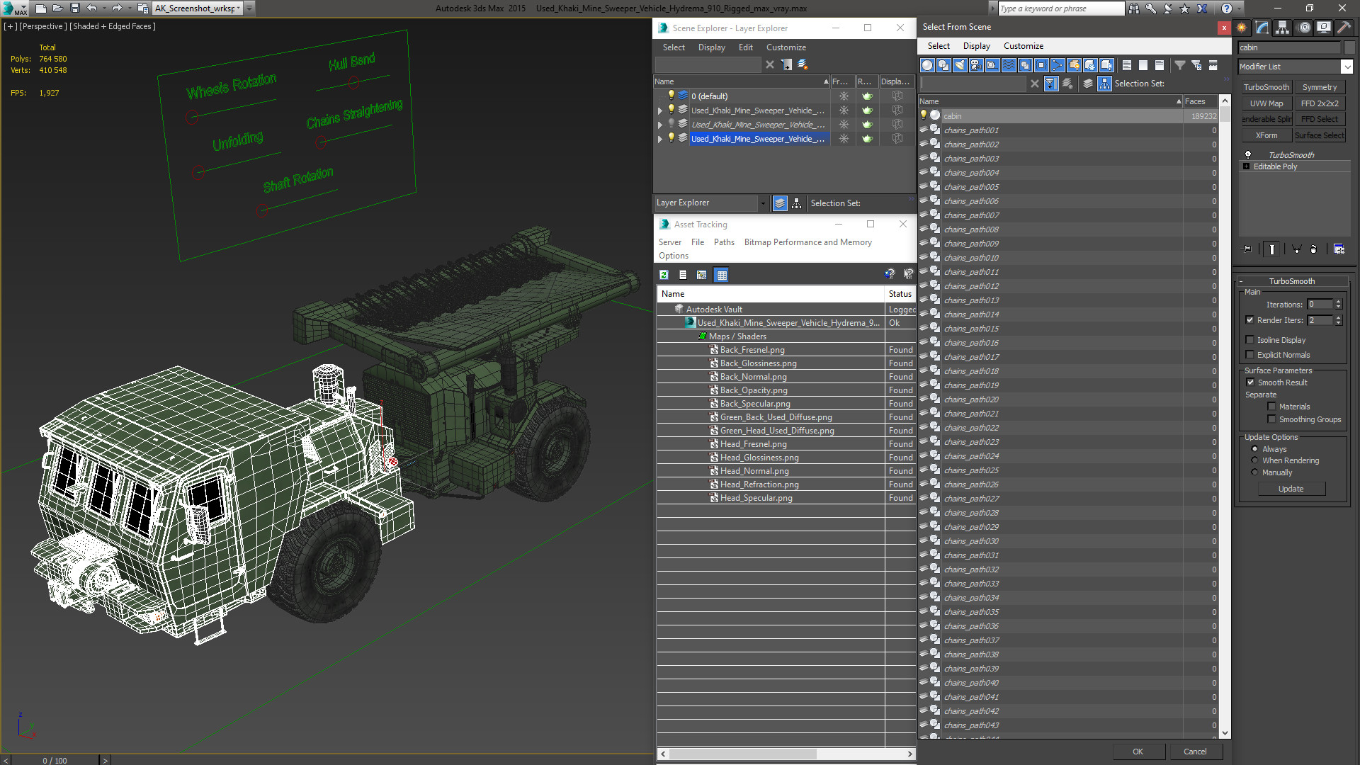 3D model Used Khaki Mine Sweeper Vehicle Hydrema 910 Rigged