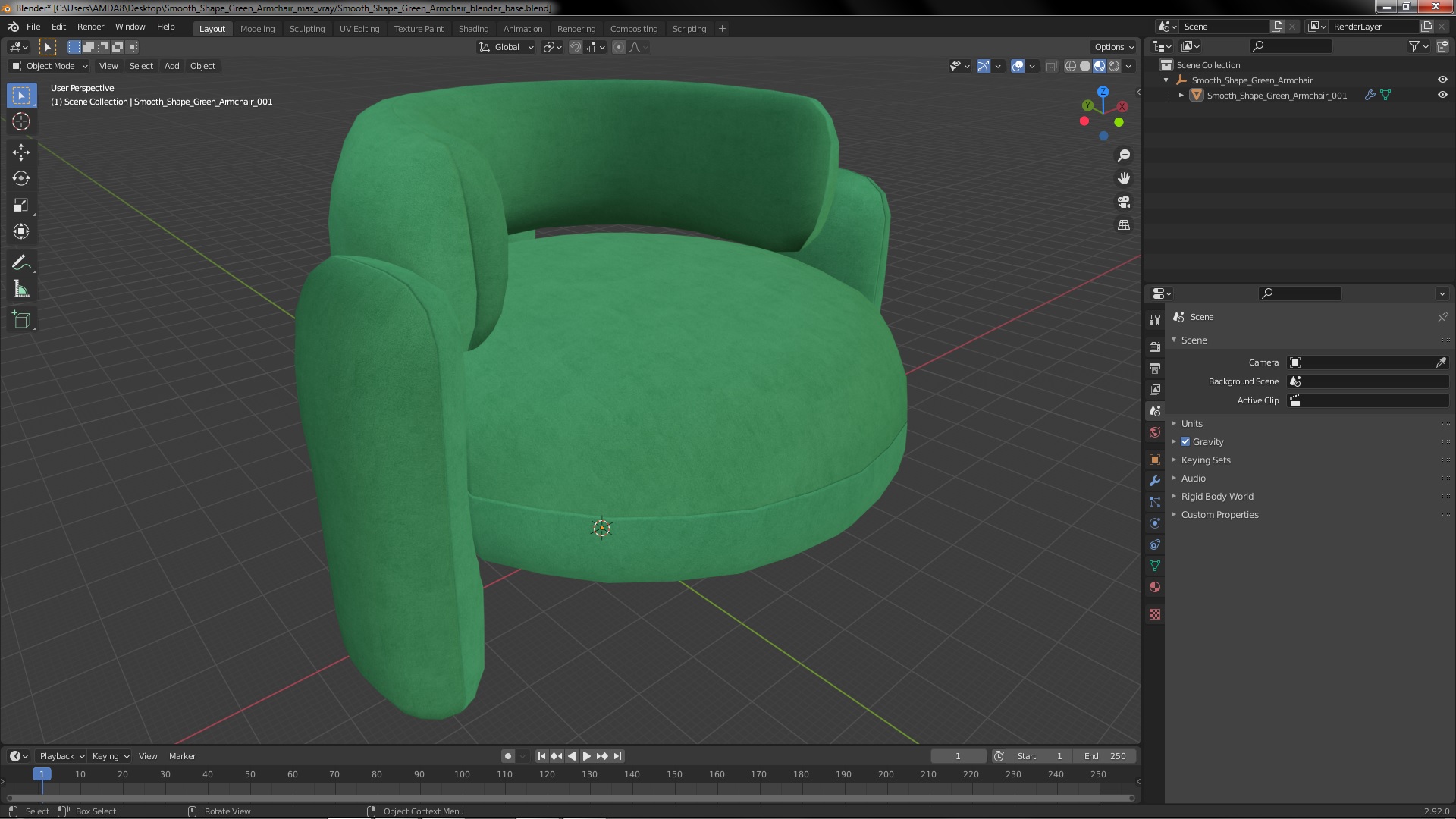 Smooth Shape Green Armchair 3D