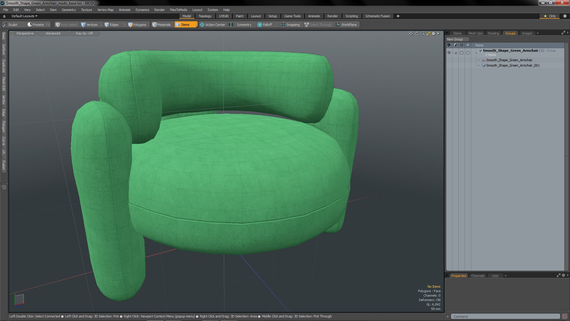 Smooth Shape Green Armchair 3D