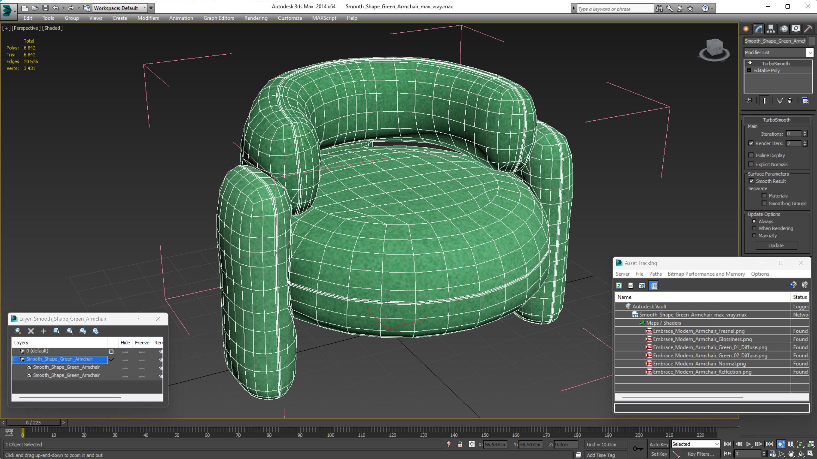 Smooth Shape Green Armchair 3D