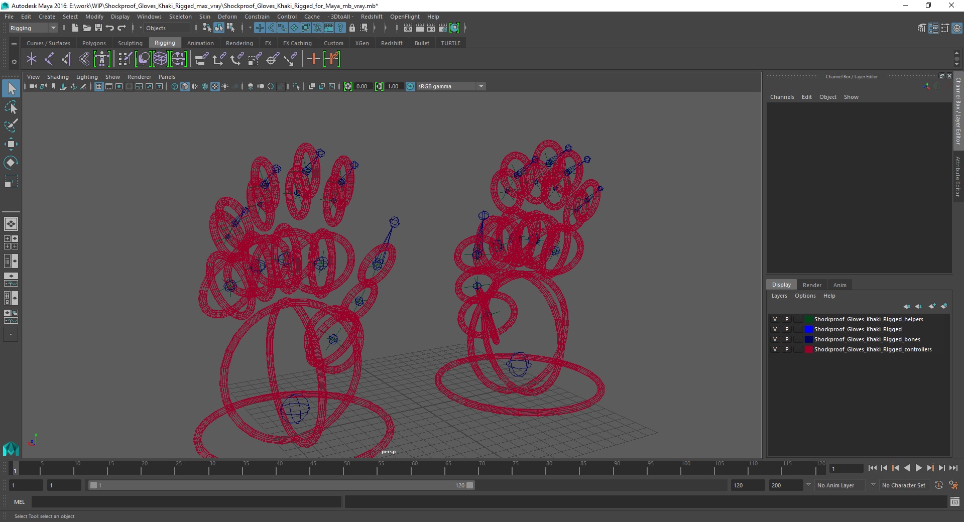 Shockproof Gloves Khaki Rigged for Maya 3D model