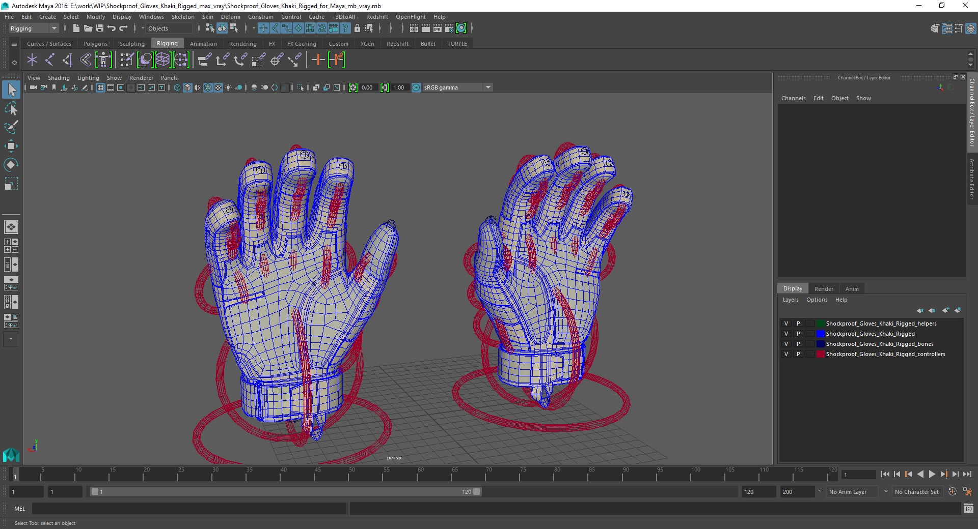 Shockproof Gloves Khaki Rigged for Maya 3D model
