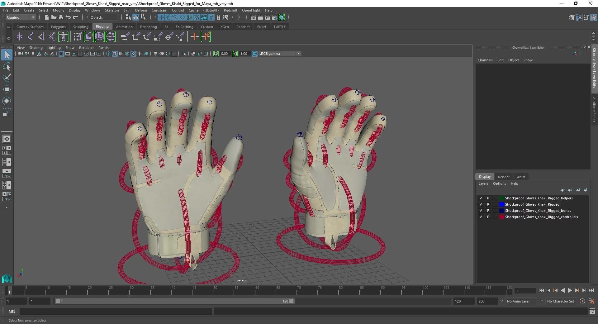 Shockproof Gloves Khaki Rigged for Maya 3D model