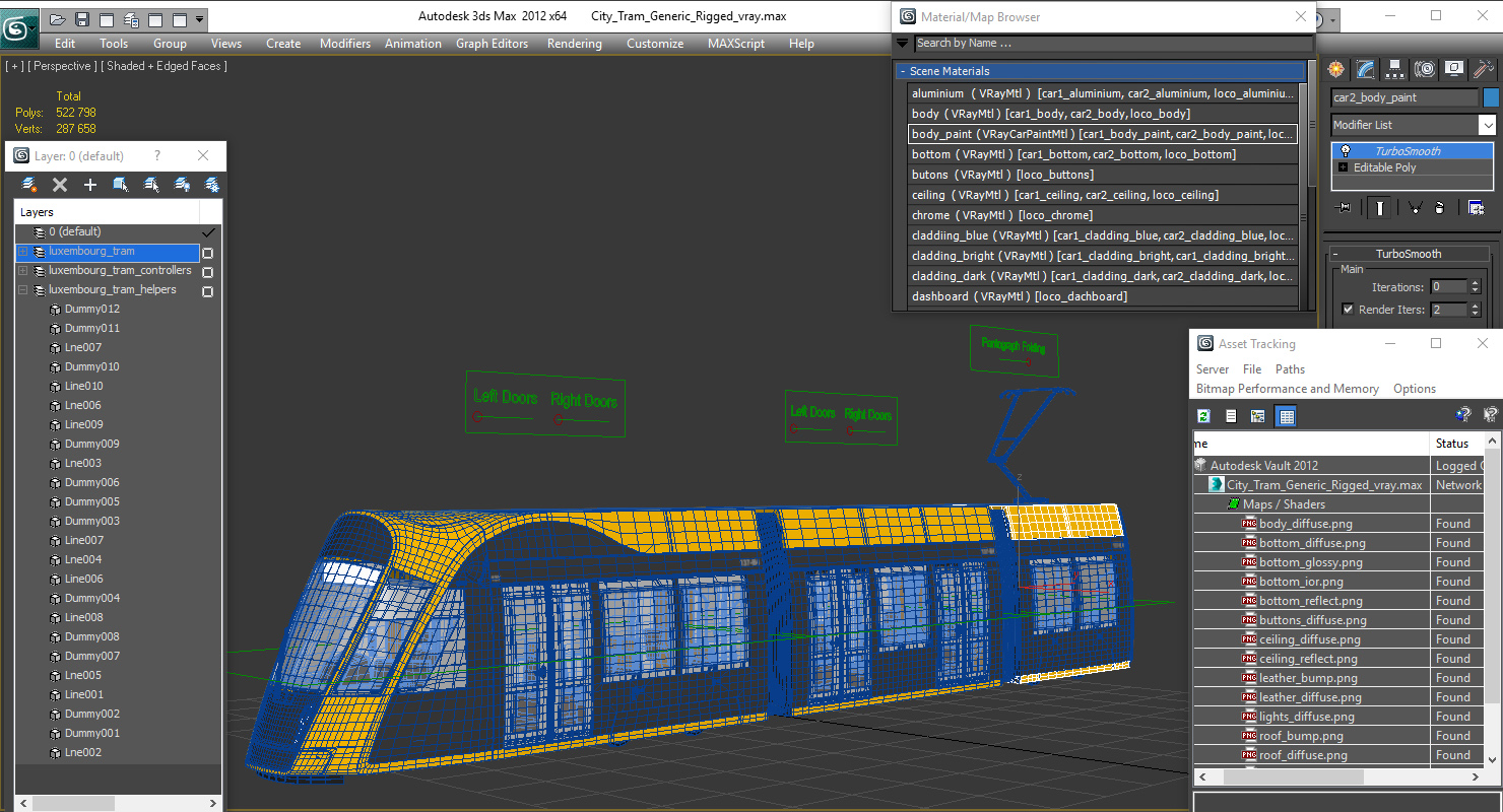 City Tram Generic Rigged 3D model