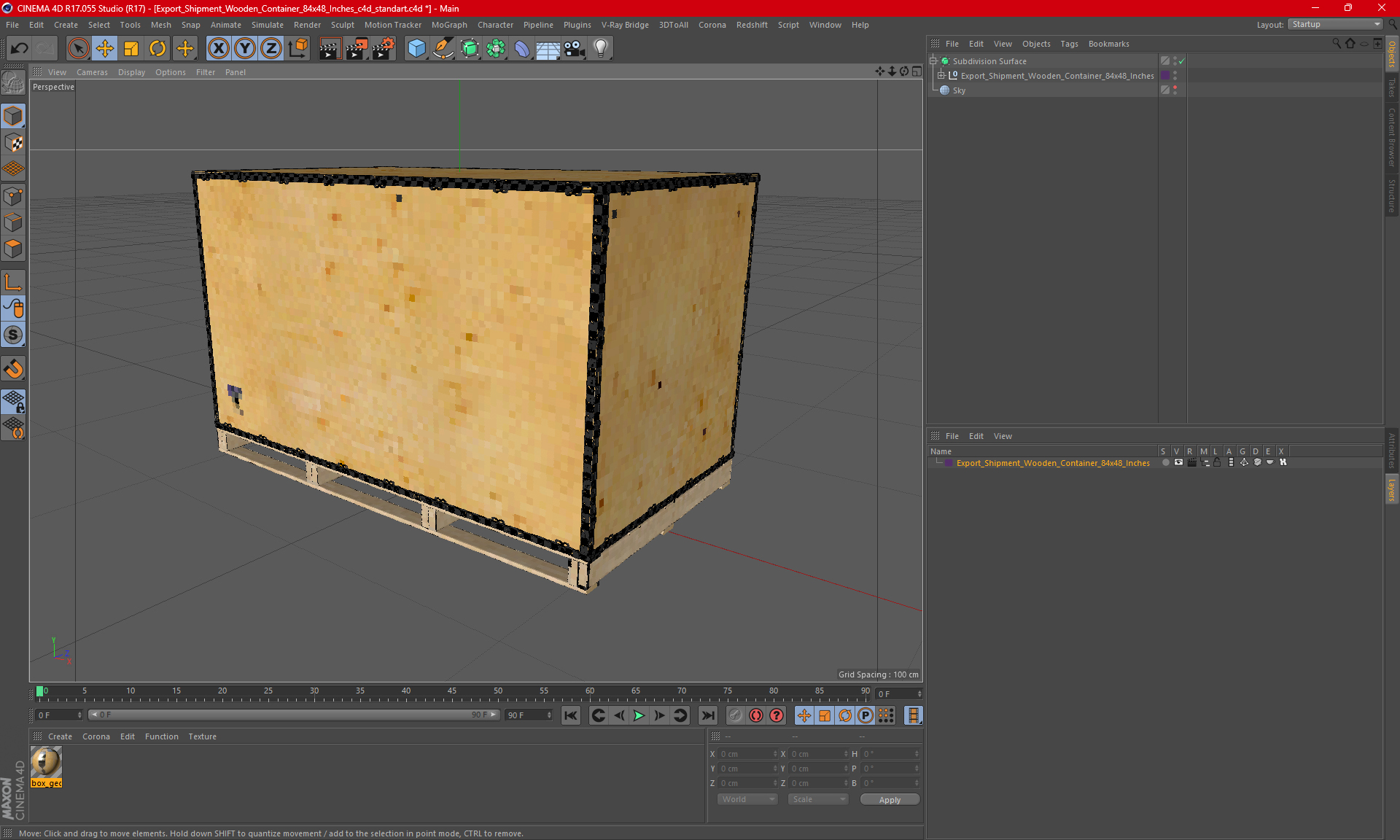 3D model Export Shipment Wooden Container 84x48 Inches