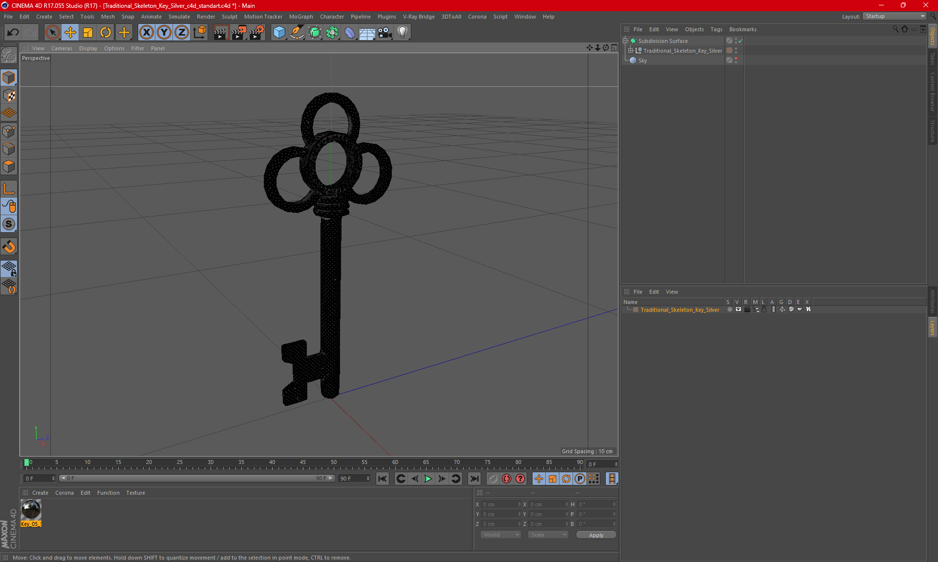 3D Traditional Skeleton Key Silver
