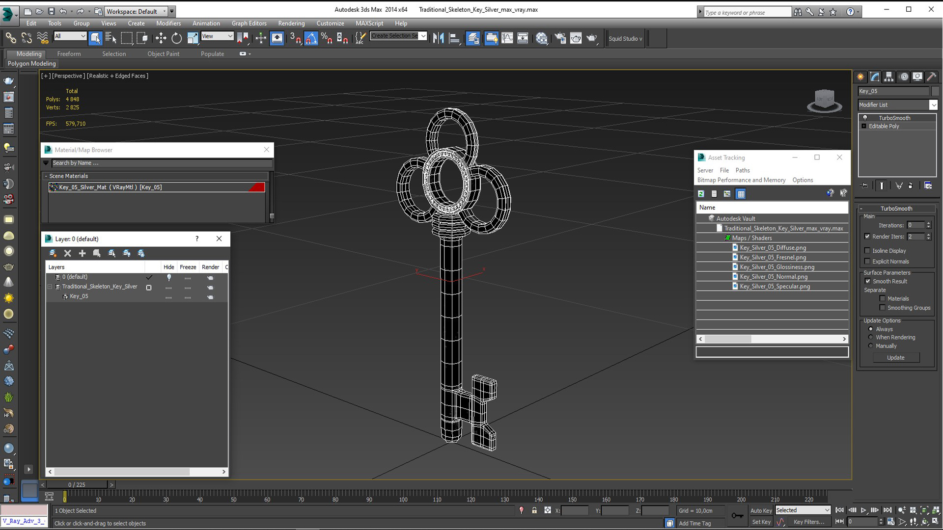 3D Traditional Skeleton Key Silver