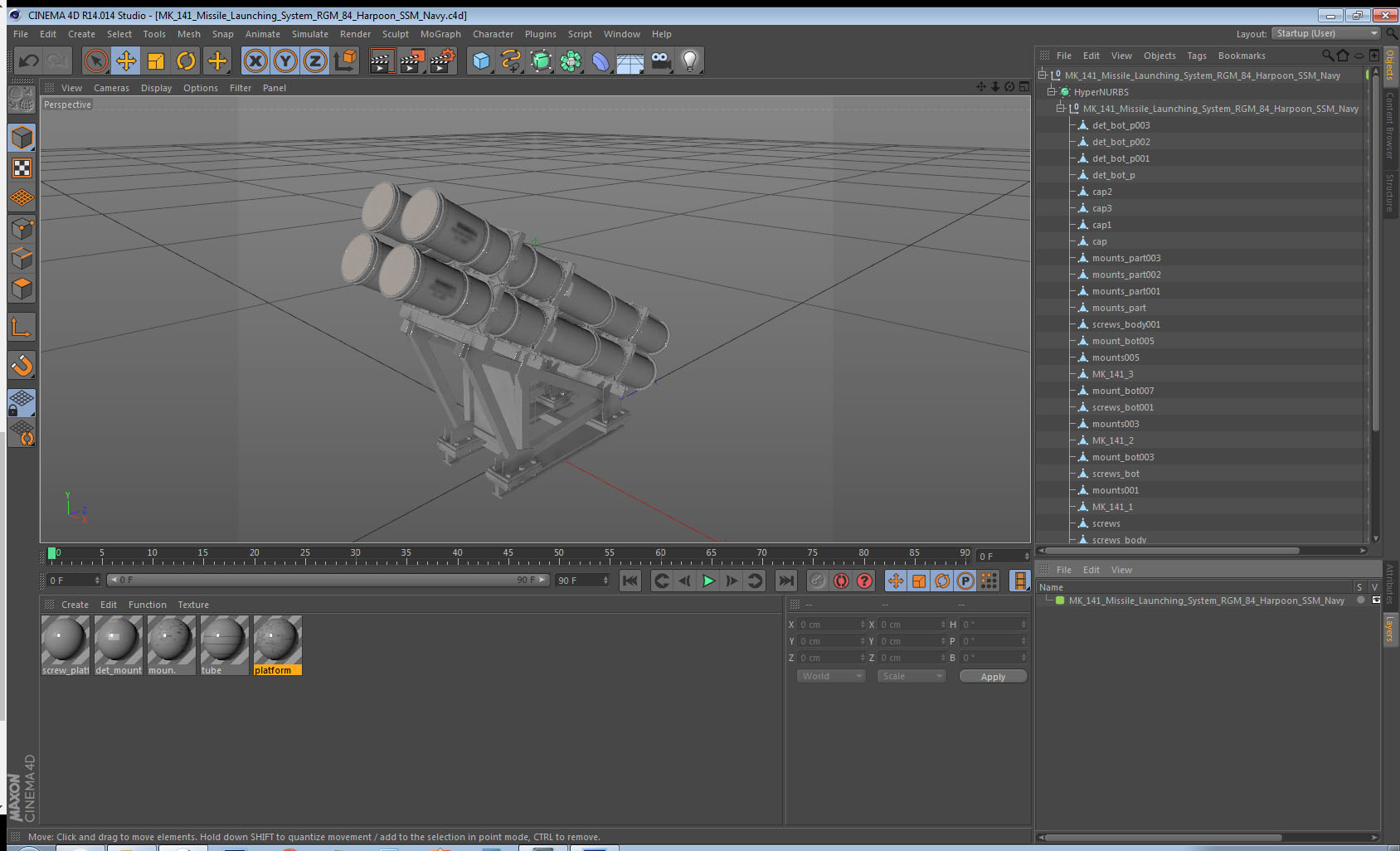 3D model MK 141 Missile Launching System RGM 84 Harpoon SSM Navy
