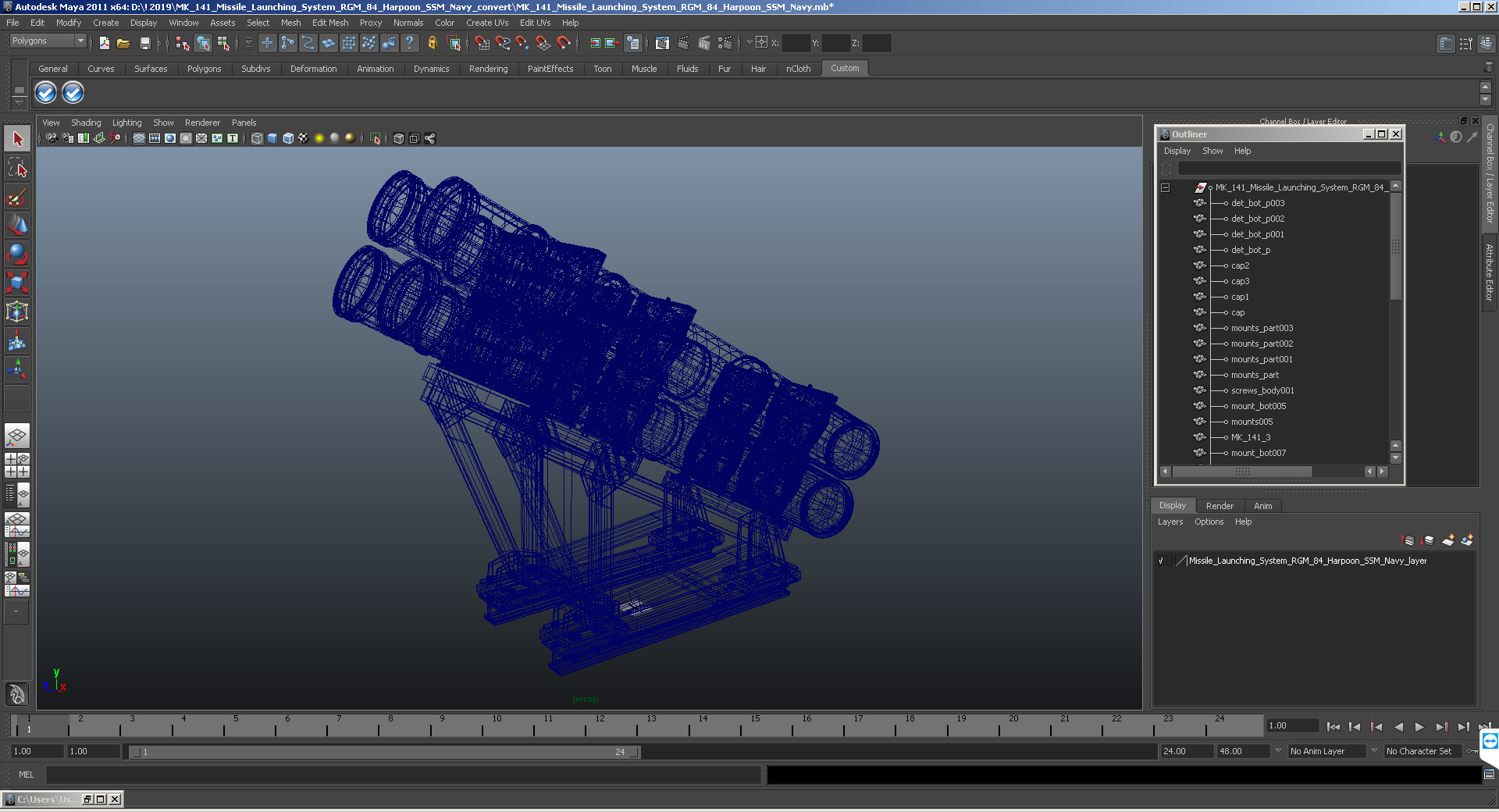 3D model MK 141 Missile Launching System RGM 84 Harpoon SSM Navy