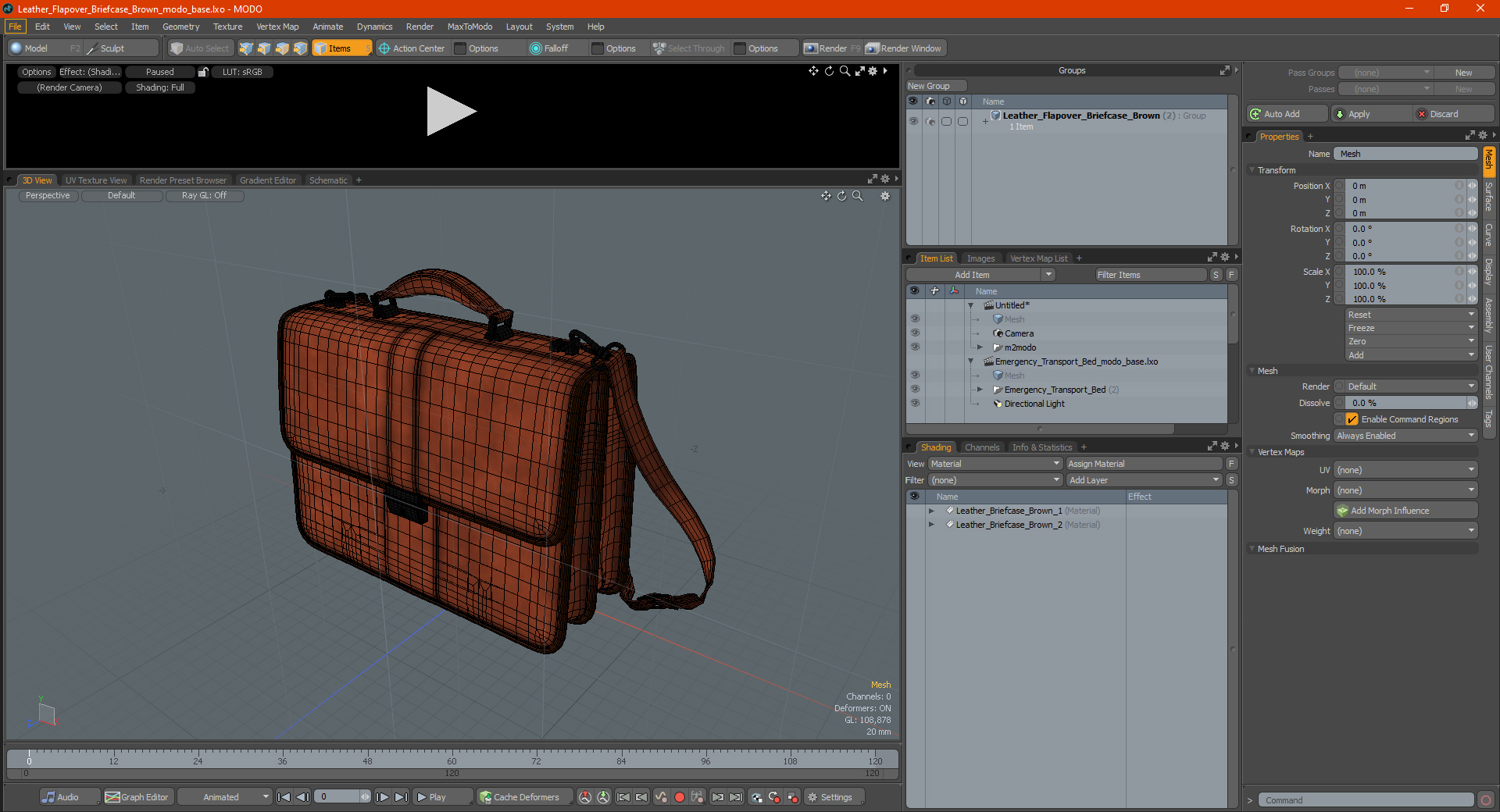 Leather Flapover Briefcase Brown 3D