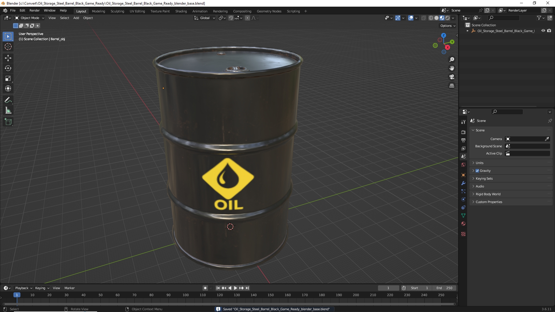 Oil Storage Steel Barrel Black Game Ready - view 10