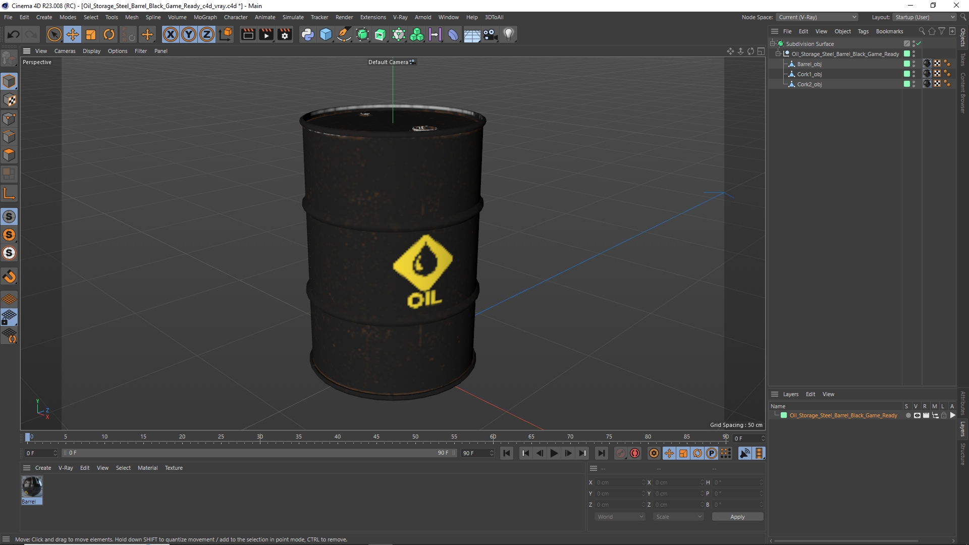 Oil Storage Steel Barrel Black Game Ready - view 12