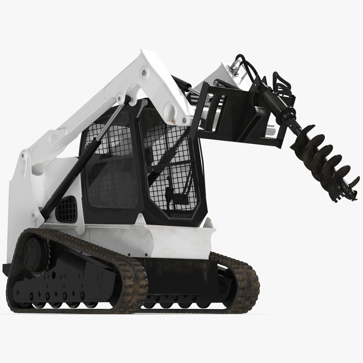 3D Track Skid Steer with Post Hole Auger Rigged for Cinema 4D model