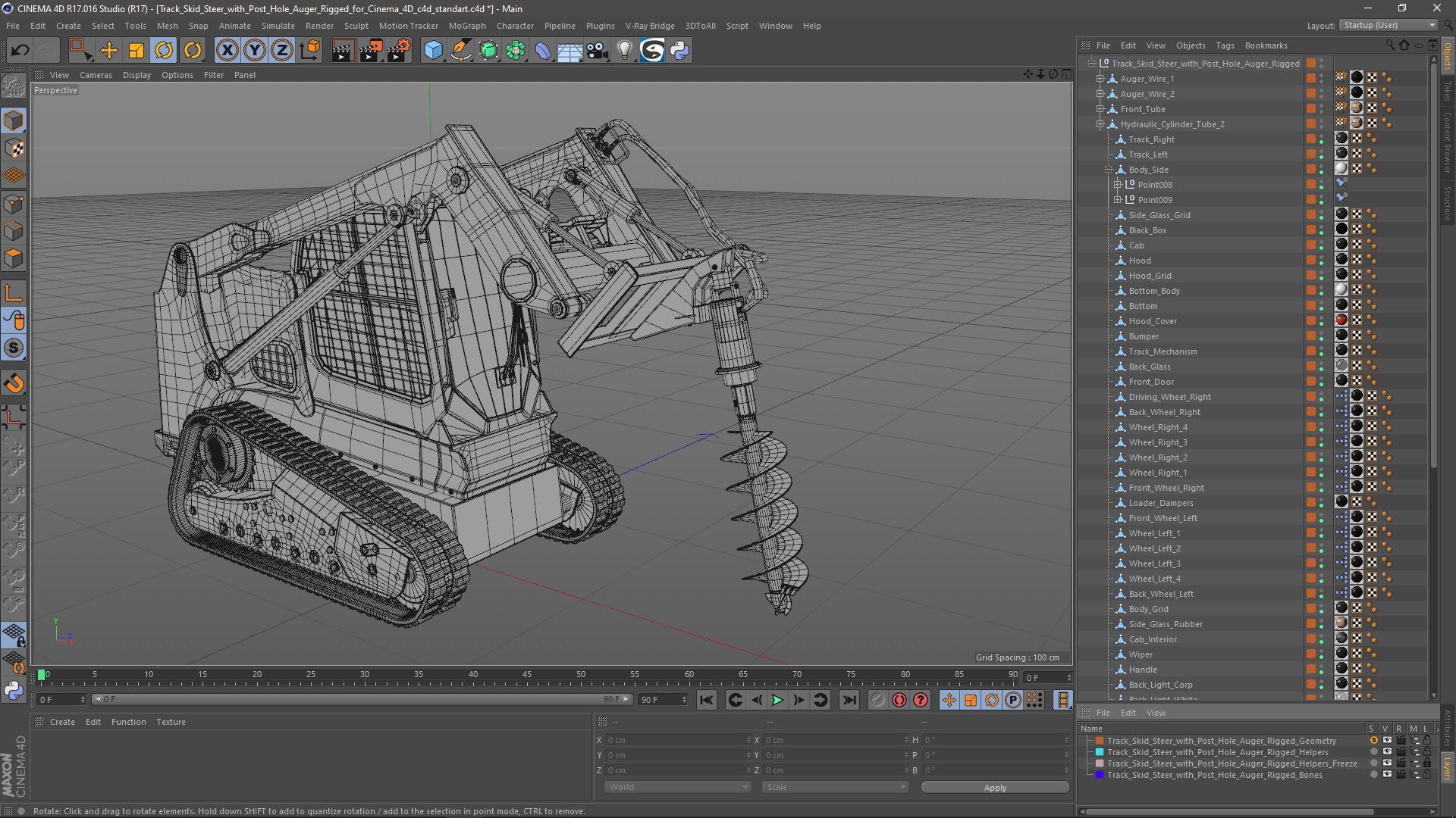 3D Track Skid Steer with Post Hole Auger Rigged for Cinema 4D model