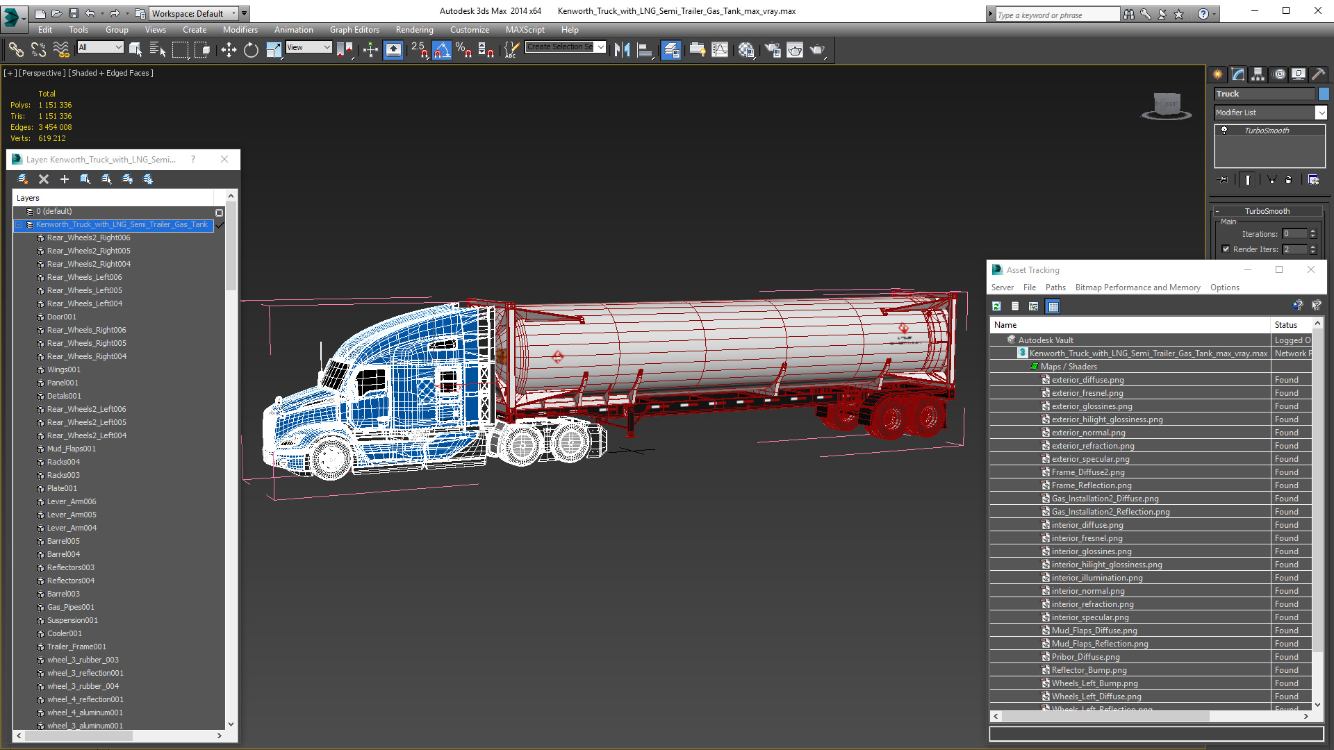 3D model Kenworth Truck with LNG Semi Trailer Gas Tank