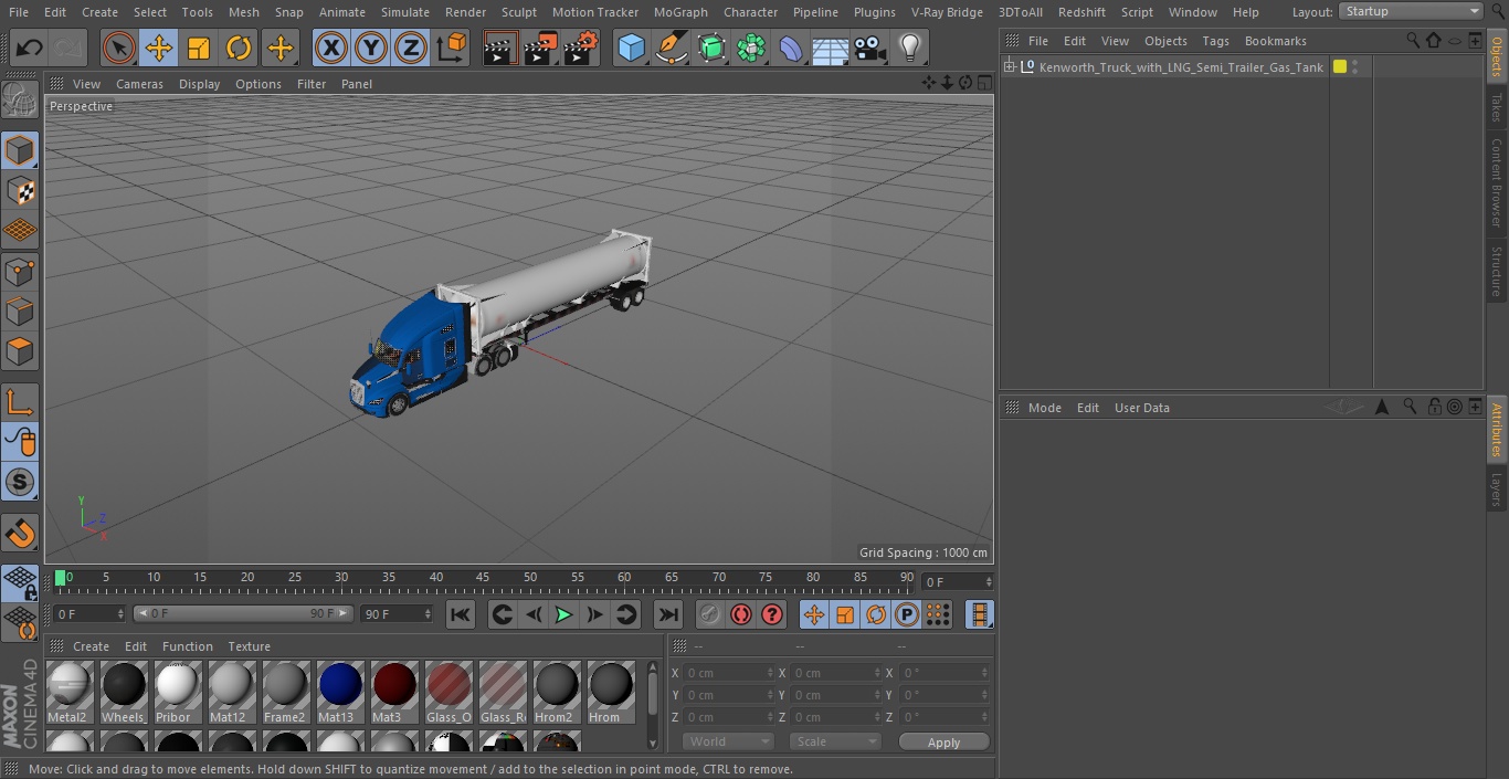 3D model Kenworth Truck with LNG Semi Trailer Gas Tank