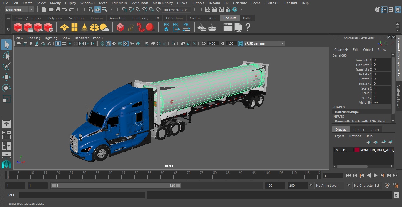 3D model Kenworth Truck with LNG Semi Trailer Gas Tank