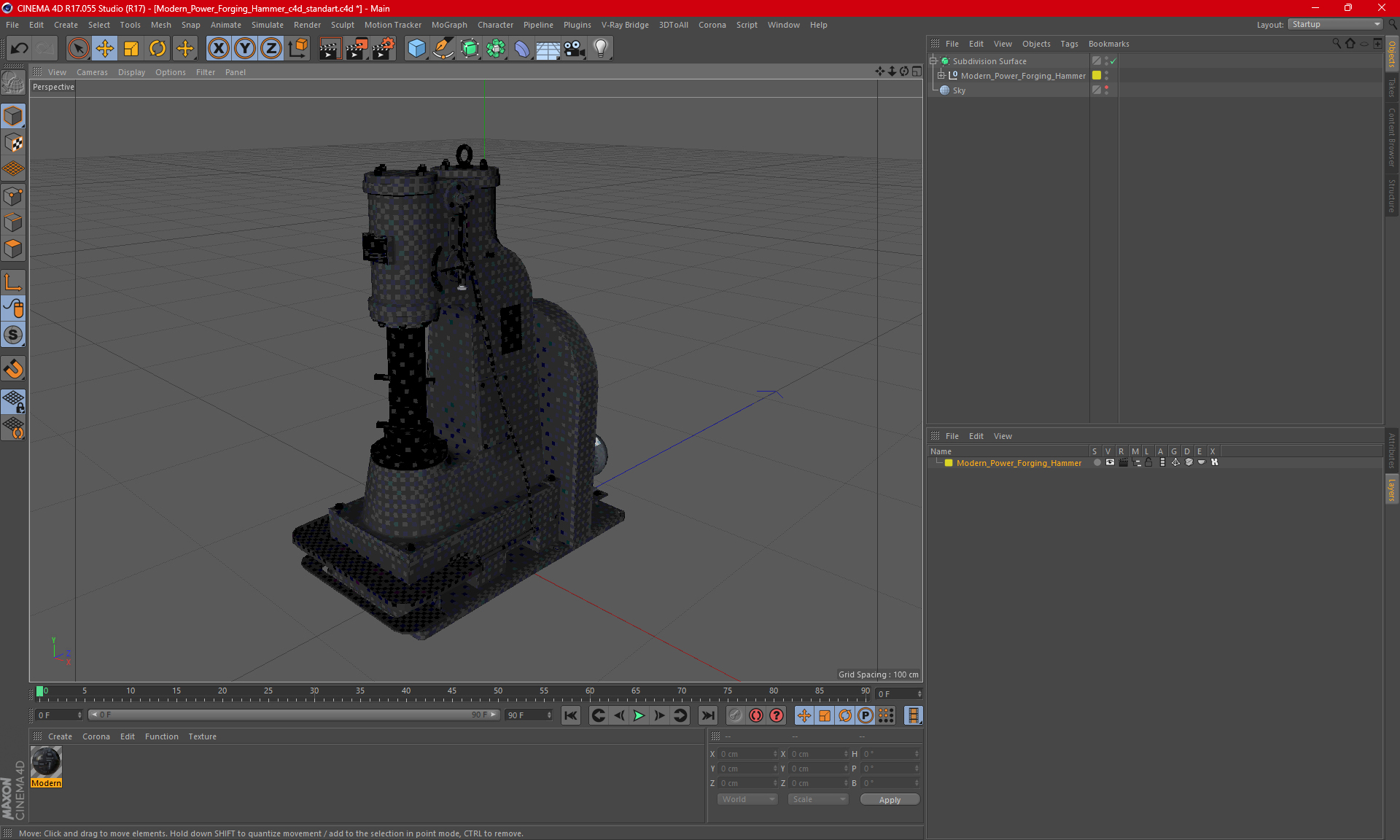 Modern Power Forging Hammer 3D