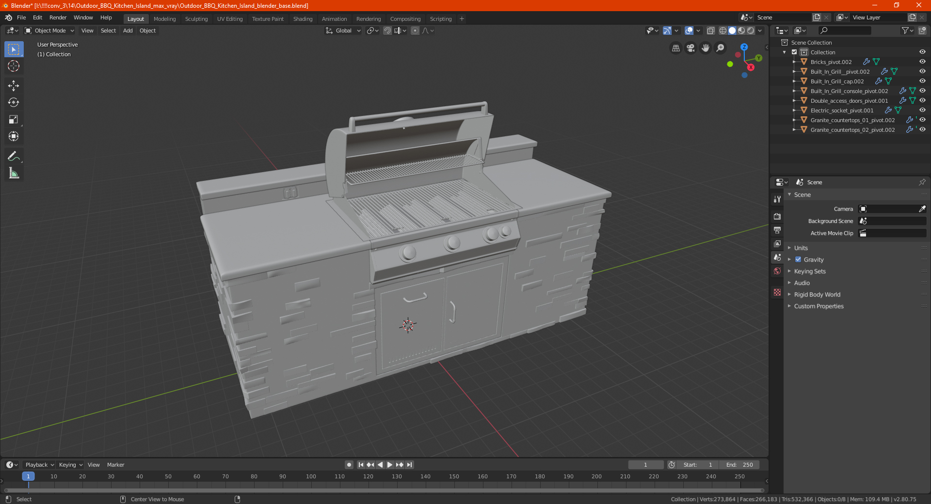 3D Outdoor BBQ Kitchen Island