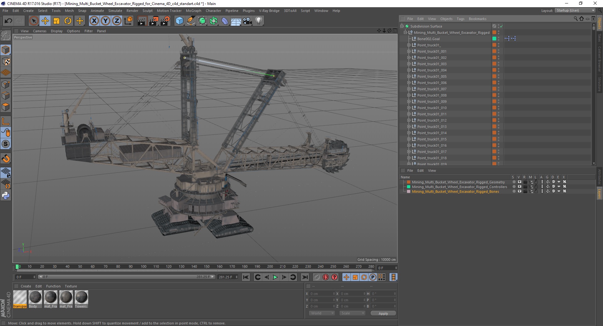 3D Mining Multi Bucket Wheel Excavator Rigged for Cinema 4D