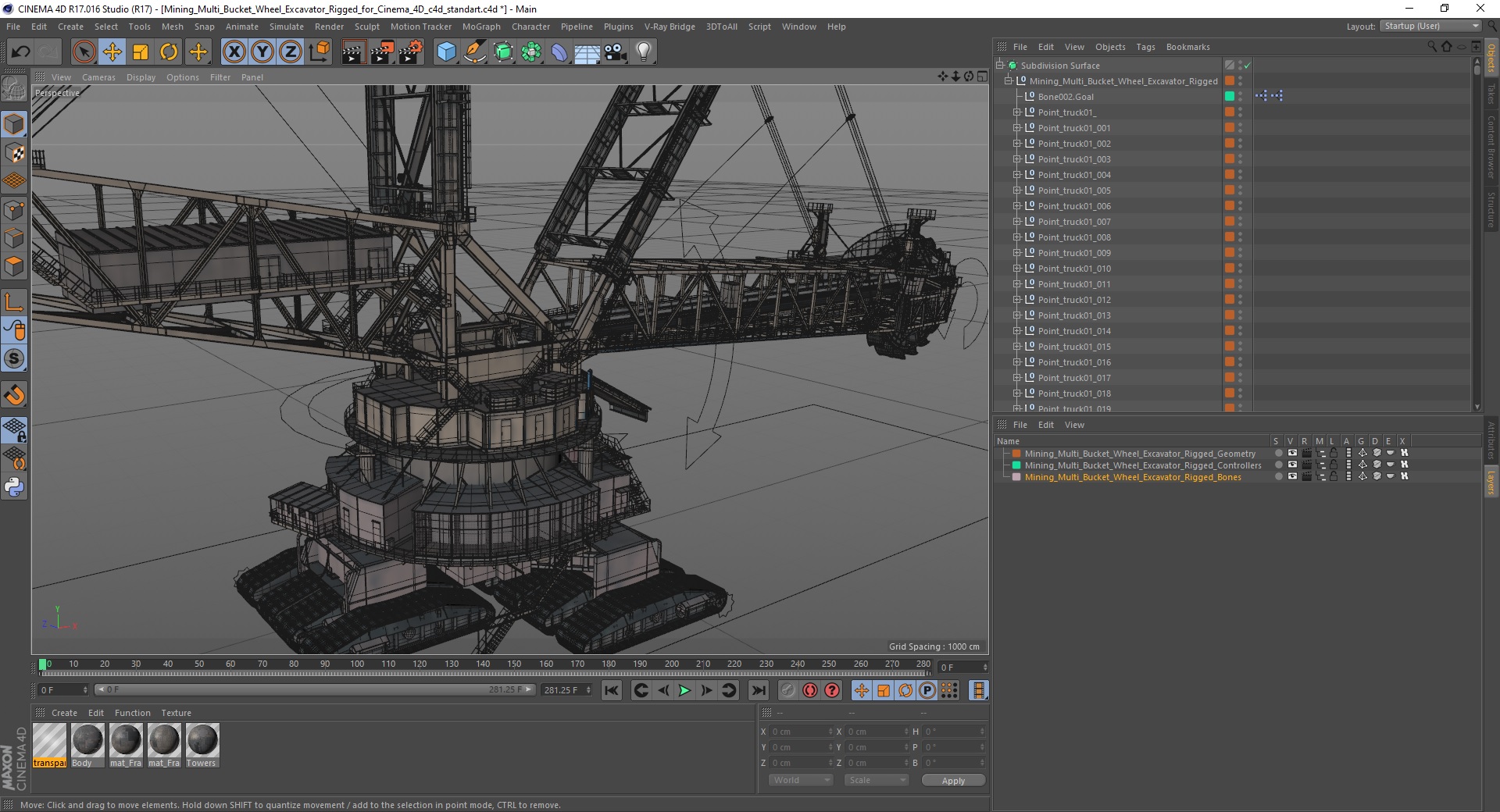 3D Mining Multi Bucket Wheel Excavator Rigged for Cinema 4D