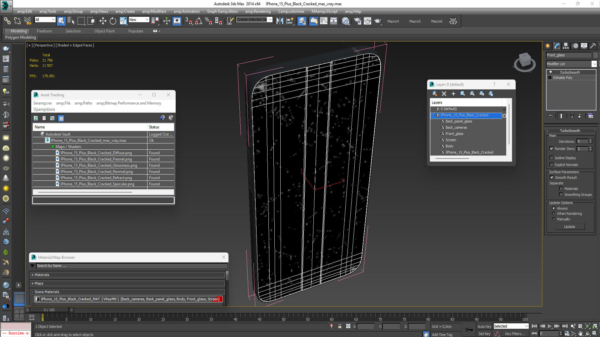 3D IPhone 15 Plus Black Cracked model