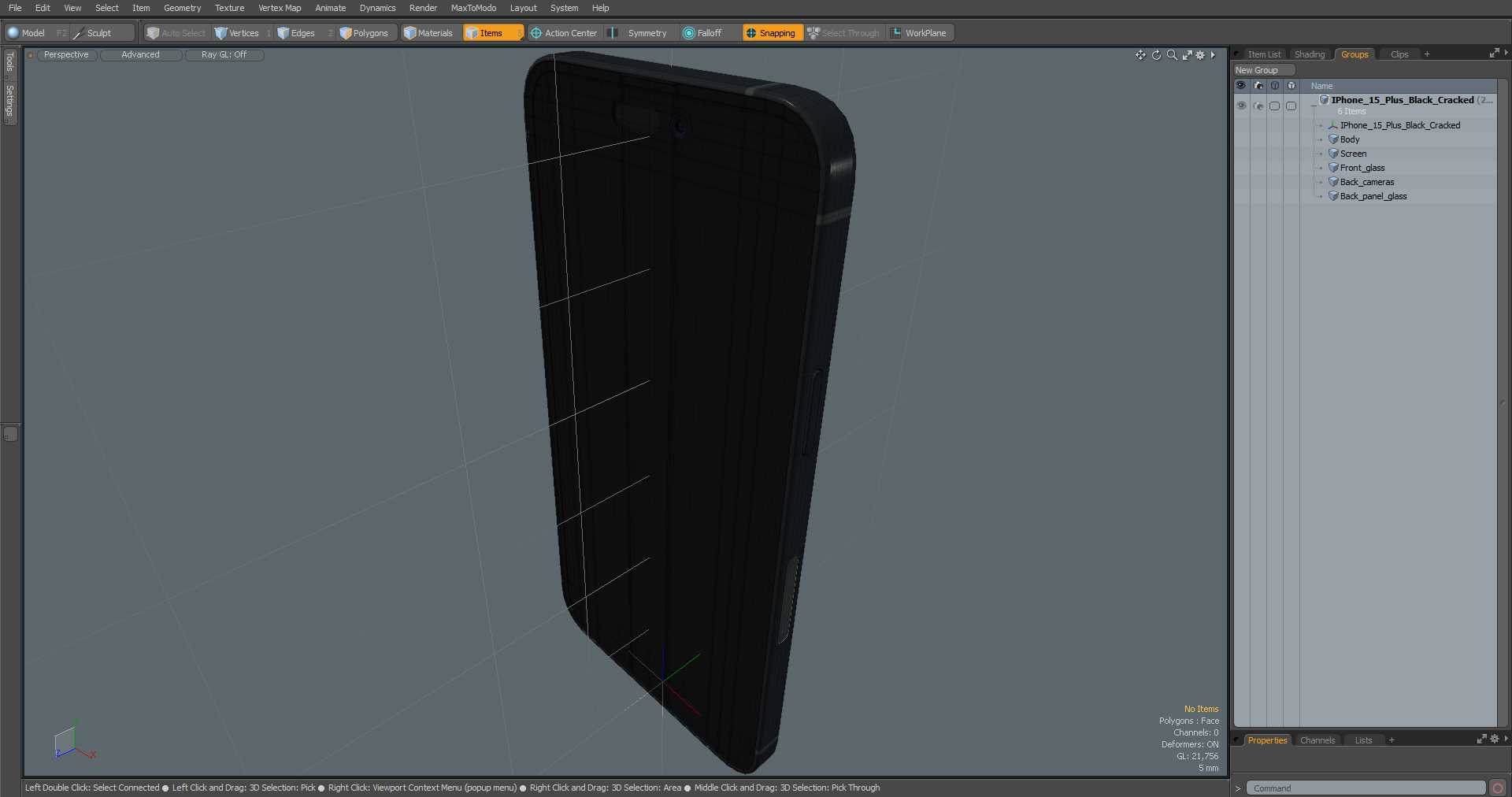 3D IPhone 15 Plus Black Cracked model