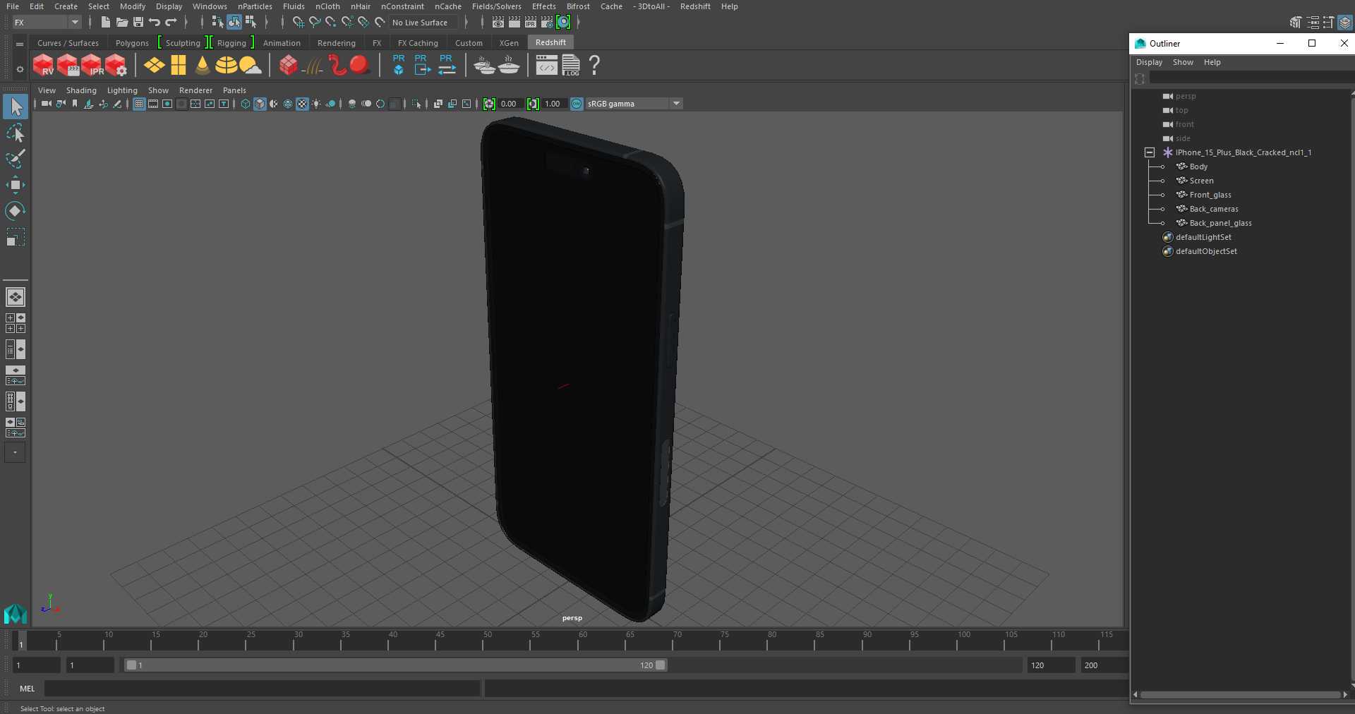 3D IPhone 15 Plus Black Cracked model