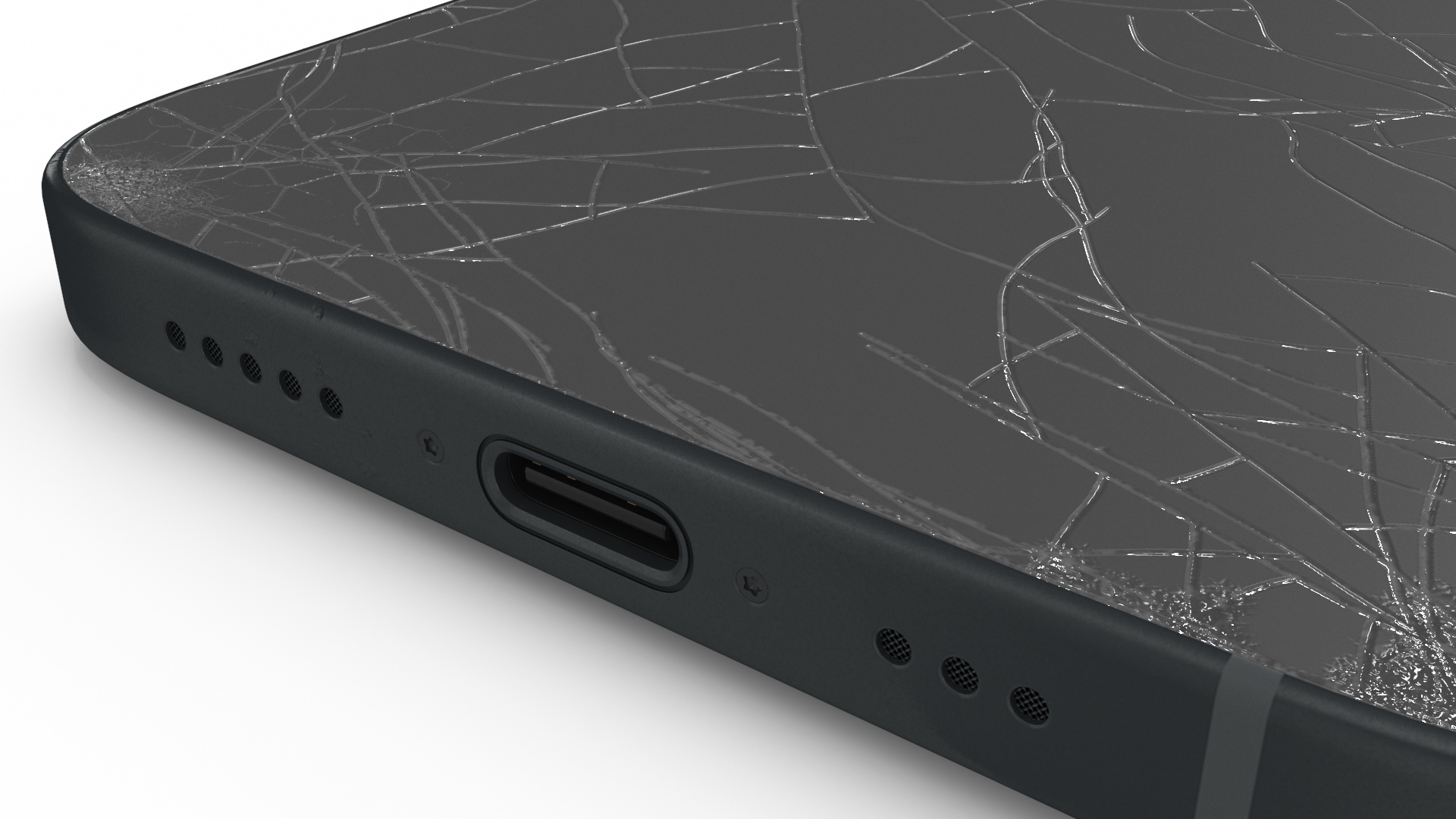 3D IPhone 15 Plus Black Cracked model