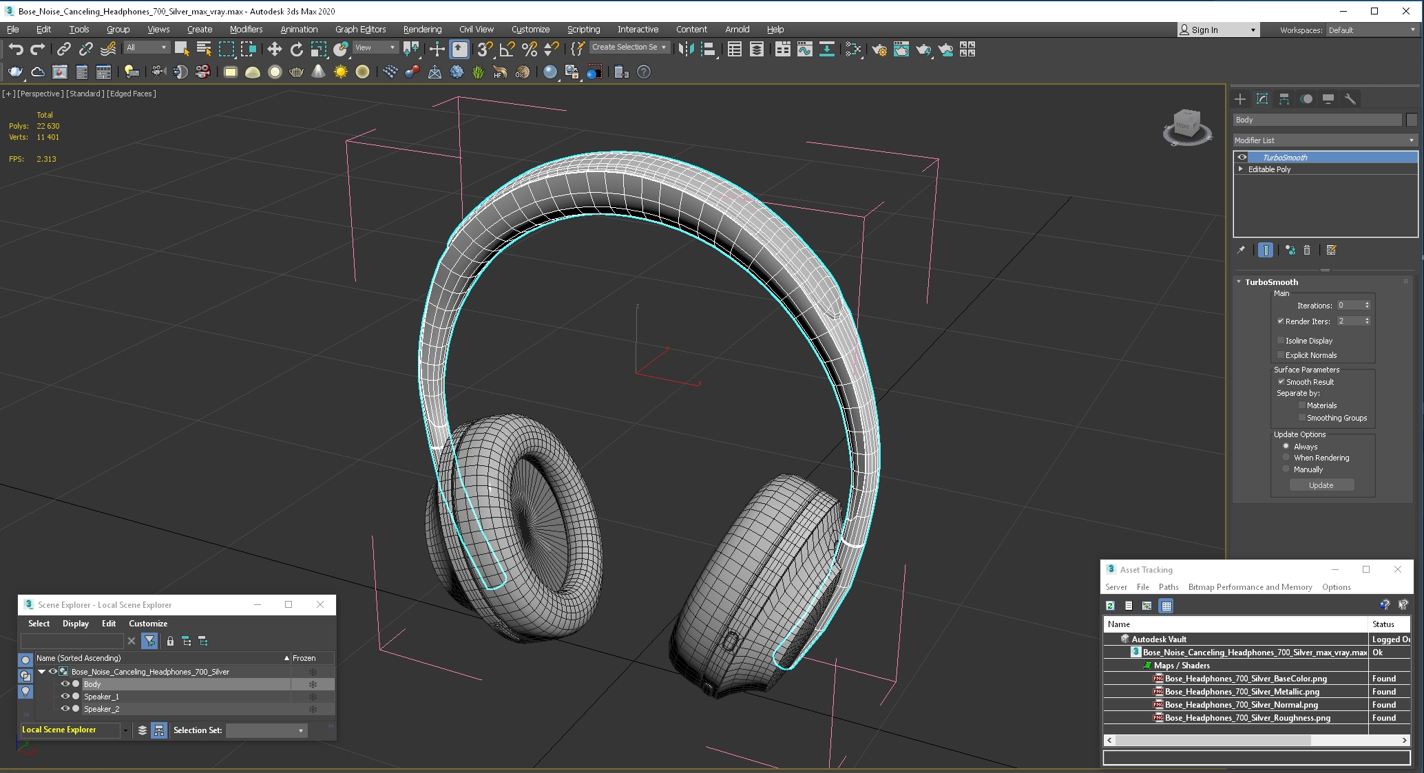 Bose Noise Canceling Headphones 700 Silver 3D